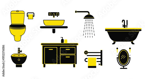 Set of 8 bathroom fixtures icons vector
