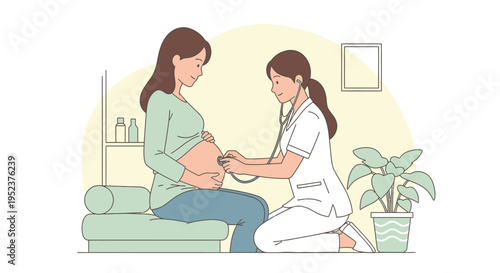Pregnant Woman Receives Medical Checkup from Doctor.