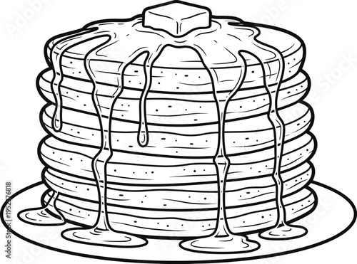 A stack of pancakes with syrup and butter on top