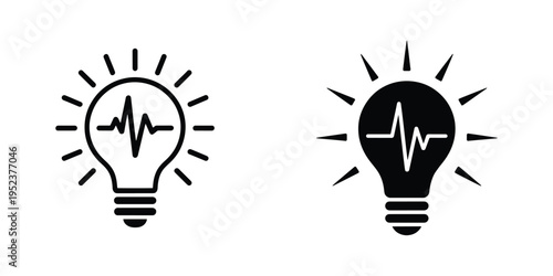 Creative idea concept represented by a light bulb icon with a heart rate line inside, symbolizing innovation and health.