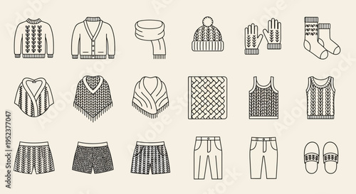 Collection of winter and summer clothing items vector illustrations