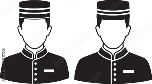 Bellhop silhouette icon pair representing hotel service staff