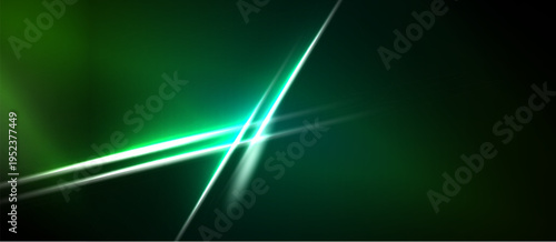 Abstract background features bright green lines crossing dark space. Minimalist design evokes energy, speed, modern aesthetic.