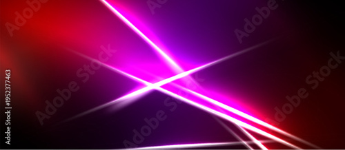 Abstract vibrant lines intersect. Red, purple hues dominate dark background. Bright energy radiates from central point.