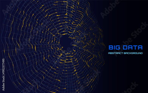 Abstract futuristic torus from noisy grid connecting points  glowing in dark. Big Data sphere. Concept visualization for technology, science and computing.