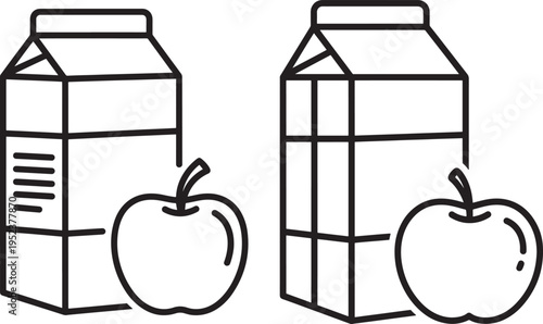 Milk carton with apple icon silhouette on white background