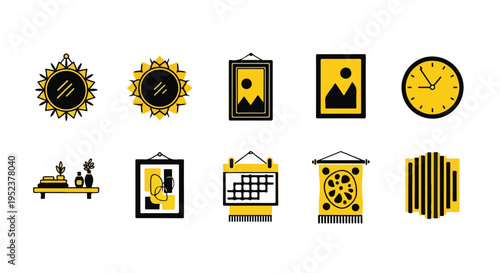 Set of 10 yellow and black business icons vector