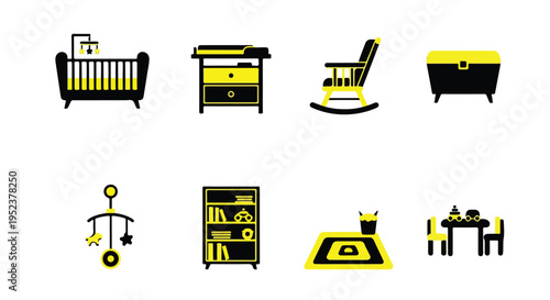 Set of 8 baby nursery icons vector