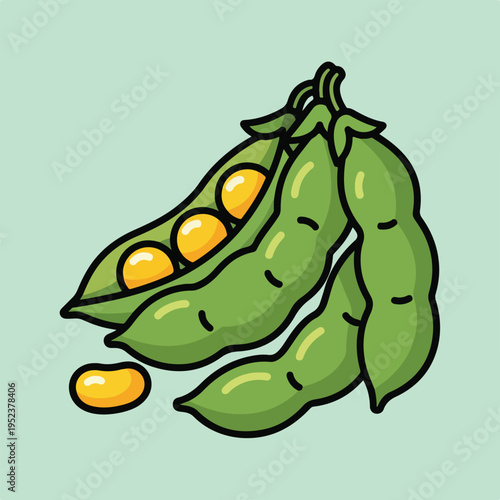 Cartoon illustration of green peas pods.