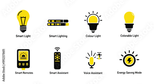 Set of 8 smart lighting icons vector