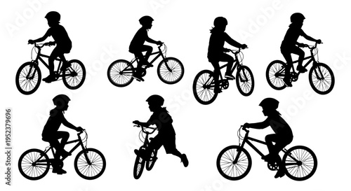 Children Silhouettes Riding Bicycles, Active Lifestyle, Outdoor Fun