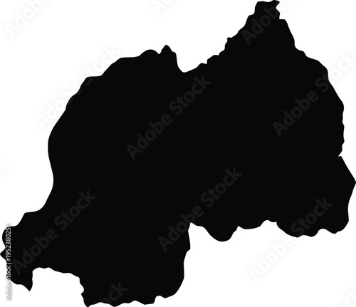 Black silhouette map of rwanda isolated on a white background for geographical designs