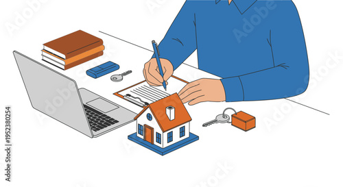 Person signing documents related to a new home purchase or investment
