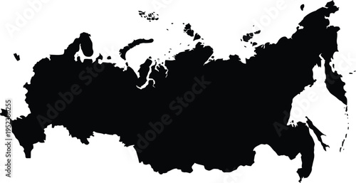 Black silhouette map of the russian federation isolated on a white background for design