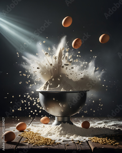 dynamic scene of flour on a dark background