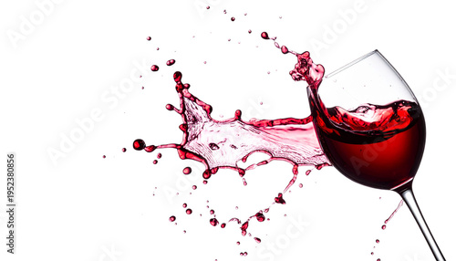 An image of red wine being splashed into a glass against a white background.