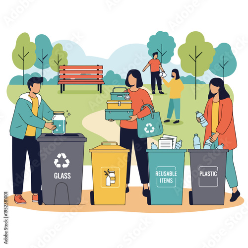 People sorting recyclable materials into bins 2.