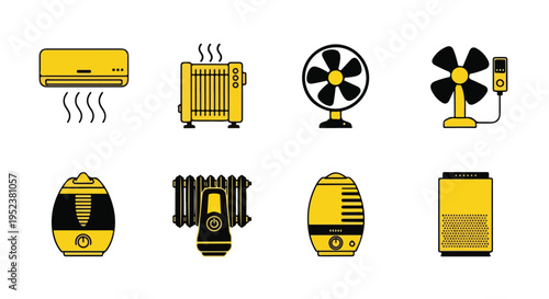 Set of 8 air conditioning and heating system icons vector