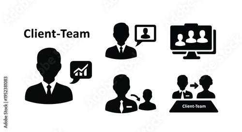 Client-Team Collaboration and Communication Vector Icon Set for Business Meetings and Online Work