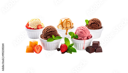 Delicious fresh parfait dessert with white cream, strawberry, and cherry served in a glass bowl with mixed fruits and berries