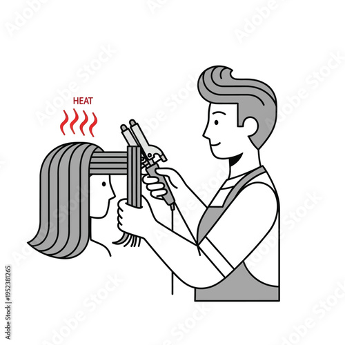 Stylist uses hot tool to style clients hair.