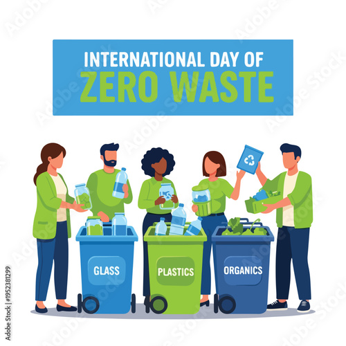 People sorting recyclable materials into bins.