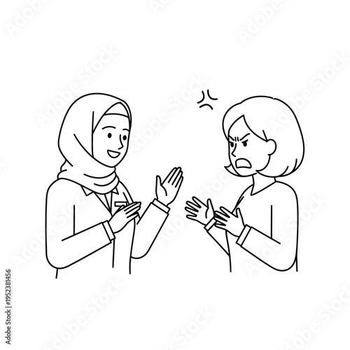 Two women arguing with different emotions depicted.