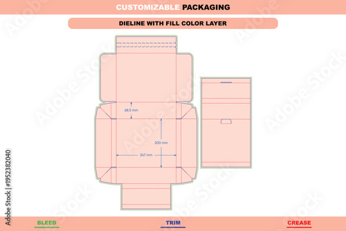 Custom tuck front box dieline packaging template customizable professional inserts carton editable die line structural printable manufacturing printing design solution