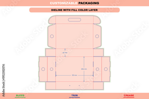 Customizable flip top box printable packaging dieline template rope handle design custom dimensions professional editable carton die line durable sustainable folding solution