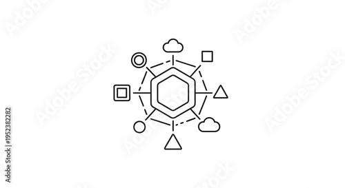 Abstract Network Connection with Geometric Shapes and Cloud Icons