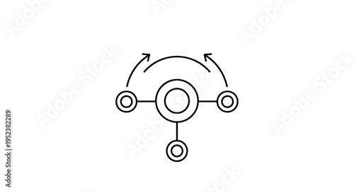Abstract network connection with rotating arrows, representing data flow and communication