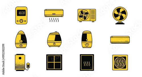 Set of 12 air conditioner icons vector