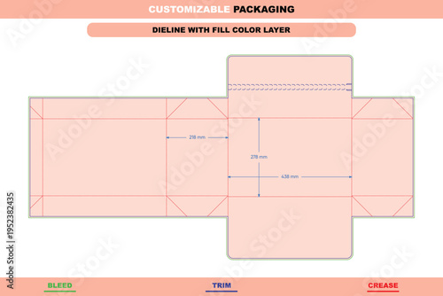 Customizable zipper paper box dieline packaging template retail printable product display editable carton die line custom folding sustainable materials production packaging design
