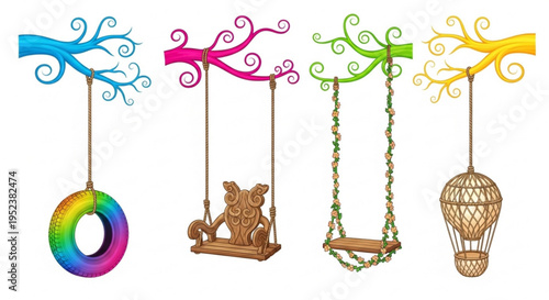 Collection of various colored lantern illustrations in rows