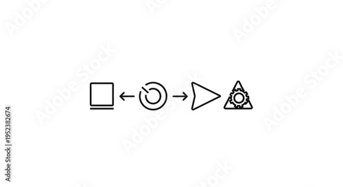 Abstract Process Flow Icons: Data Input, Processing, Output, and Settings