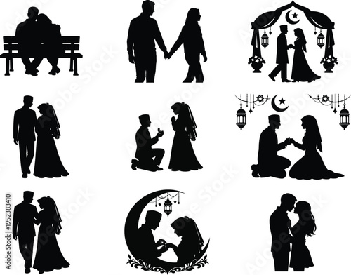 A set of silhouettes showing romantic relationships