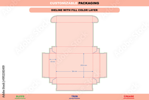 Flip top box packaging printable dieline template tuck front design customizable professional trendy carton die line editable sustainable high quality folding product production vector mockup