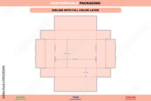 Flip top mailing box dieline editable for shipping folding carton customizable printable packaging template mockup design layout elegant branding options accurate structure die line