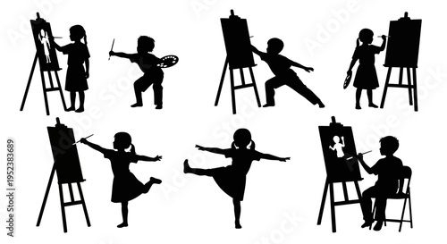 Children's Art Class Silhouettes: Painting, Drawing, and Creative Expression