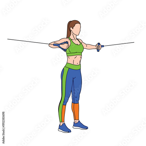 Woman performing cable crossover exercise for chest muscles.