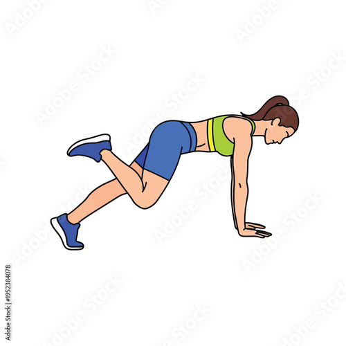 Woman performing mountain climber exercise in a plank position.