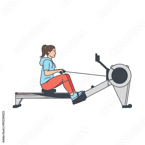 Woman Exercising on Rowing Machine for Fitness.