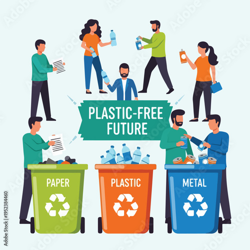 People throwing away recyclable materials correctly.