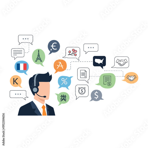 Wallpaper Mural Customer service representative with communication symbols. Torontodigital.ca