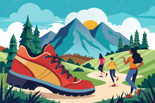 hiking boots in the mountains