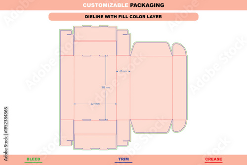 Mailer box flip top dieline editable folding carton printable packaging template mockup layout customizable modern branding shipping solutions accurate structure die line pack