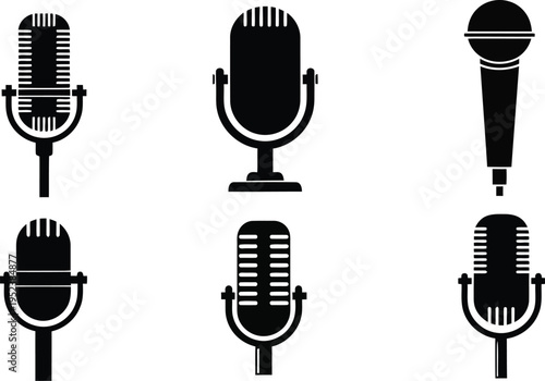 Silhouette of various microphone types