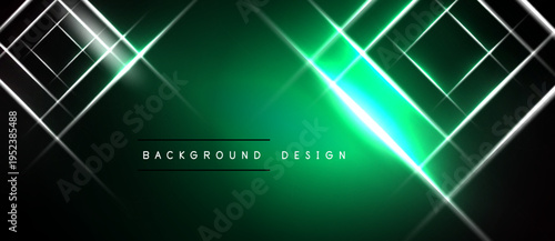 Dark green background features bright white lines forming diamond patterns. Center glows with intense light effect. Modern design element.