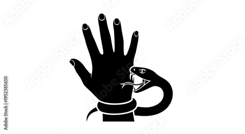 A black silhouette illustration of a person's hand with fingers holding a cigarette next to a palm making a stop sign symbol vector icon
