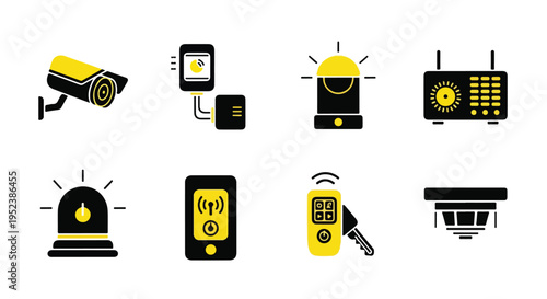 Set of 8 security icons vector, alarm, camera, sensor
